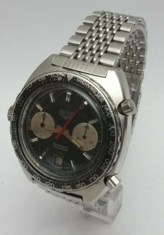 Vintage Heuer Autavia Viceroy 1163V Black 42mm Chronograph Stainless Steel Watch 3