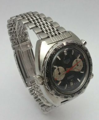 Vintage Heuer Autavia Viceroy 1163V Black 42mm Chronograph Stainless Steel Watch 4