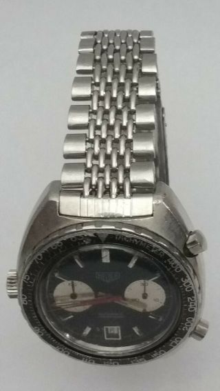 Vintage Heuer Autavia Viceroy 1163V Black 42mm Chronograph Stainless Steel Watch 5