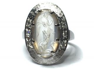 Diamond And Moonstone Vintage Intaglio Ring 14kt 0.  12ctw G - H Vs1 - Vs2 Gv136369