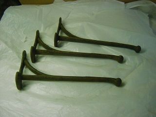 3 Large Antique Victorian Cast Iron Coat - Harness Hooks 9,  1/2  Long (reserved)