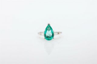 Antique 1950s $10,  000 4.  40ct Aaa,  Pear Cut Emerald Diamond Platinum Ring