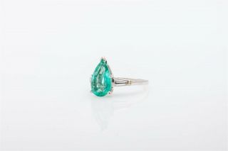 Antique 1950s $10,  000 4.  40ct AAA,  Pear Cut Emerald Diamond Platinum Ring 2