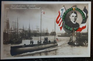 Wwi Germany Commercial Submarine U Boat Ace Glory Germany Return Color Postcard