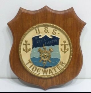 Vintage Us Military Wall Plaque Award Medal Usn Navy Ship Uss Tidewater Ad - 31