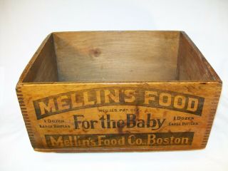 RARE 1890S MELLINS BABY FOOD 5 SINGLE BOARD WOOD DOVETAILED BOX CRATE 2