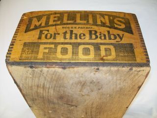 RARE 1890S MELLINS BABY FOOD 5 SINGLE BOARD WOOD DOVETAILED BOX CRATE 5