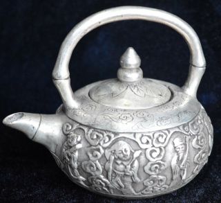 Old Handwork Miao Silver Carv Exorcism 8 God Evil Pumpkin Collectable Tea Pot