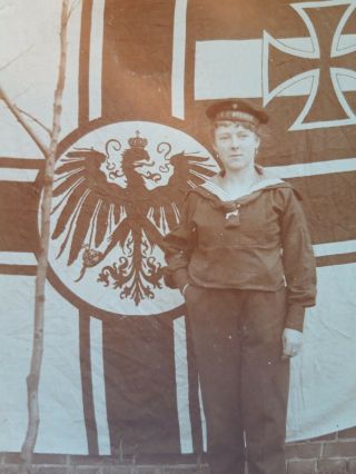 Wwi Germany Navy Imperial Marine Flag Lady Sailor Pose Private Photo Postcard Rr