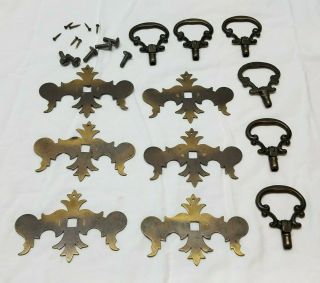6 3 " Vintage Antique Brass Plated Drawer Ring Pulls Chippendale Batwing Style