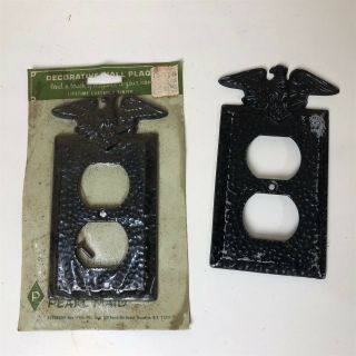 Vintage Pearl Maid Black Hammered Outlet Covers Set Of 2 Eagle One Open