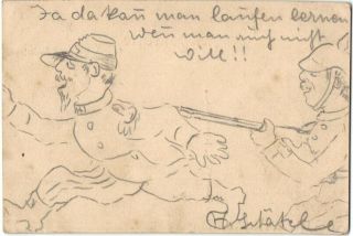 German Wwi Hand Drawn Pencil Sketch Signed