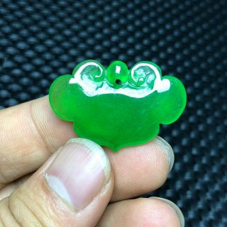 Chinese Green Jadeite Jade Collectible Rare Handwork Ruyi Longevity Lock Pendant
