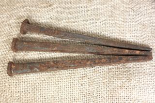 5” Square Nails (3) Spikes Old Rusty Iron Display Hooks For Easter Crucifixion