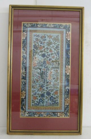 Mid Century Chinese Handmade Suzhou Embroidery Figures & Flowers Framed 20x34