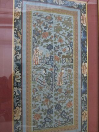 Mid Century Chinese Handmade Suzhou Embroidery Figures & Flowers Framed 20x34 2