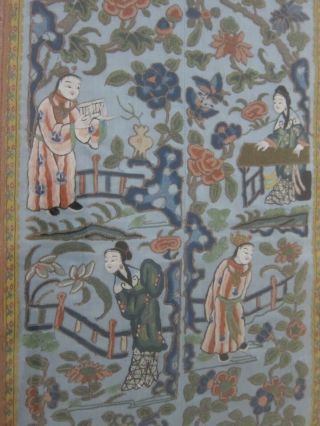 Mid Century Chinese Handmade Suzhou Embroidery Figures & Flowers Framed 20x34 3
