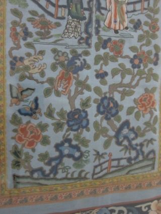 Mid Century Chinese Handmade Suzhou Embroidery Figures & Flowers Framed 20x34 4