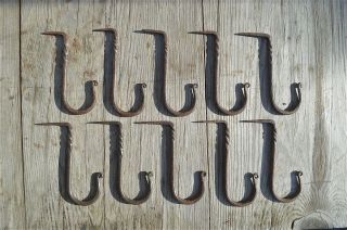 Set Of 10 Large Twisted Wrought Iron Medieval Hanging Hooks Dresser Hook Mm3