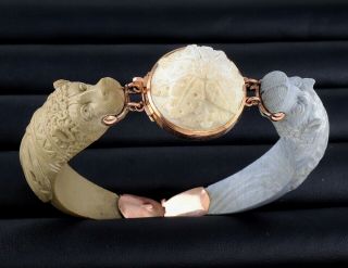 Antique Victorian Etruscan Revival 9ct Rose Gold & Carved Lava Bangle Bracelet