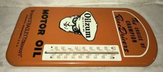 ANTIQUE OILZUM MOTOR OIL GAS SERVICE STATION TIN LITHO THERMOMETER SIGN RACE OLD 4
