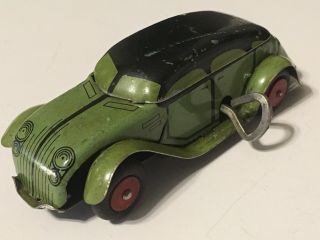 Vintage Tin Litho Lindstrom Green Windup 4 - Door Sedan Car 1930 