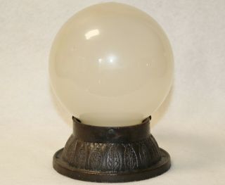 Vintage 1930s Art Deco Electric Cast Iron Ceiling Light Fixture & Glass Globe