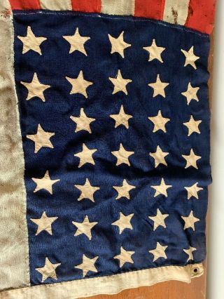 Huge Vintage Antique 34 Star U.  S.  Flag 55 Inches Long EXC 2