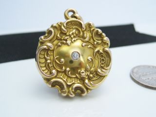 Antique Victorian ALLING CO.  14K Yellow Gold & Diamond Necklace Pendant Locket 10