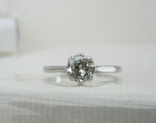 Antique 18ct White Gold.  85ct Old Round Cut Solitaire Diamond Engagement Ring
