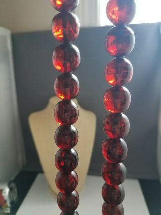 Vintage Cherry Amber Bakelite Faturan Prayer Bead Necklace 24 inches 2