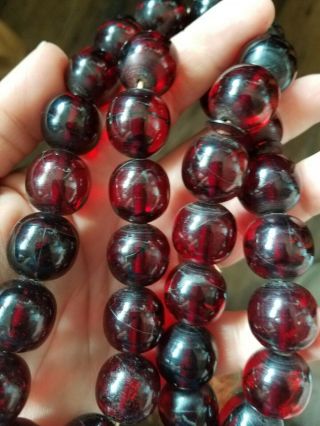 Vintage Cherry Amber Bakelite Faturan Prayer Bead Necklace 24 inches 3