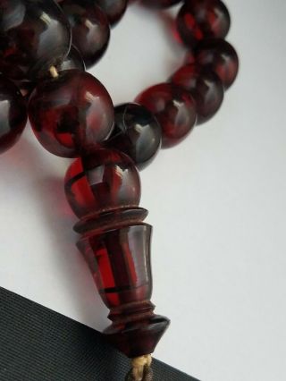 Vintage Cherry Amber Bakelite Faturan Prayer Bead Necklace 24 inches 5