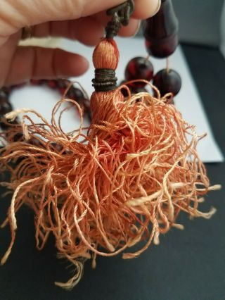 Vintage Cherry Amber Bakelite Faturan Prayer Bead Necklace 24 inches 6