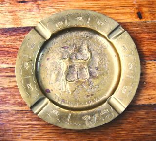 Vintage O.  W.  C.  Wheelus Field Tripoli,  Libya Hand - Tooled Brass Ashtray