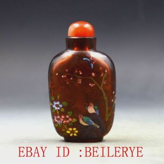 Antique Chinese Glass Handmade Peony & Bird Snuff Bottles By80