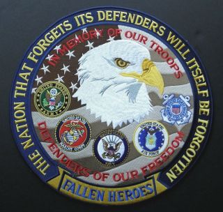 Defenders Of Freedom Fallen Heroes Large Embroidered Jacket Patch 12 Inches