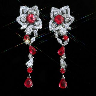 4.  62ct 100 Natural Diamond 14k White Gold Pigeon Blood Red Ruby Earrings E54 - 4