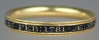 Antique Georgian 22k Gold Black Enamel Mourning Ring Henry Lonsdall 1781 Size 8