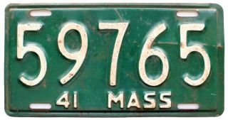 Massachusetts 1941 5 - Digit Shorty License Plate,  59 - 765,  Antique,  Garage Sign