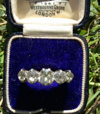 Antique 5 Diamond Ring Set In Platinum Total 1.  85 Carats