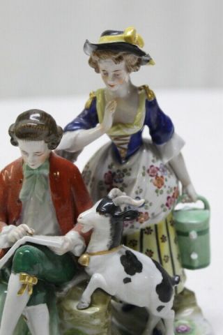 German Dresden Meissen Porcelain Figure Man And Girl Goat Water Pitcher