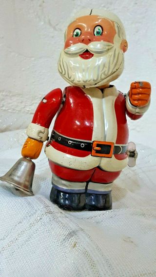 Vintage 1950s Tin Wind - Up Santa Claus Japan T.  N.  Nomura Good Antique