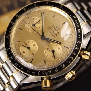 Authentic Omega Speedmaster Chronograph 18k Gold Automatic Mens Watch