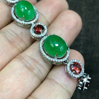 Collectible Chinese Handwork S925 Silver & Green Jadeite Jade Beads Bracelet