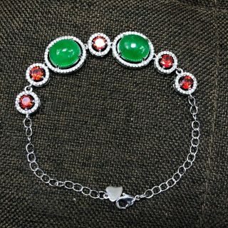 Collectible Chinese Handwork S925 Silver & Green Jadeite Jade Beads Bracelet 2