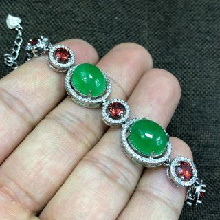 Collectible Chinese Handwork S925 Silver & Green Jadeite Jade Beads Bracelet 3