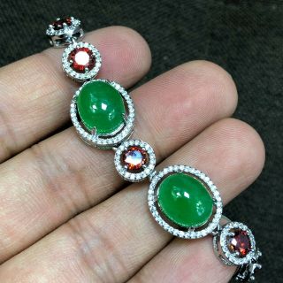 Collectible Chinese Handwork S925 Silver & Green Jadeite Jade Beads Bracelet 4