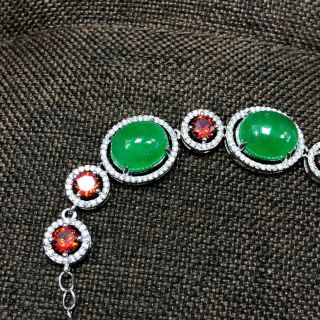 Collectible Chinese Handwork S925 Silver & Green Jadeite Jade Beads Bracelet 5