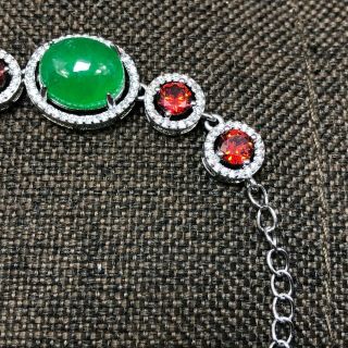 Collectible Chinese Handwork S925 Silver & Green Jadeite Jade Beads Bracelet 6
